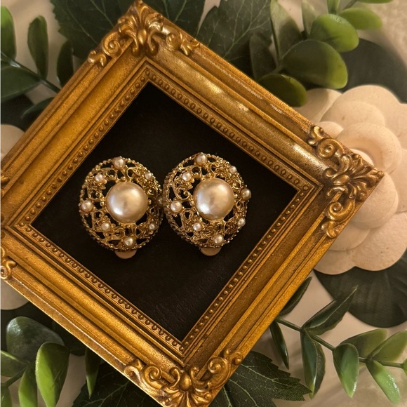 VTG Selro Selini Victorian Revival Filligree Pearl Earrings - Picture 6 of 15